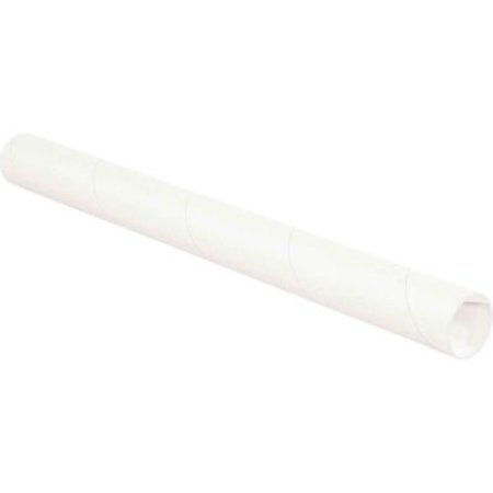 THE PACKAGING WHOLESALERS Mailing Tubes With Caps, 2" Dia. x 9"L, 0.06" Thick, White, 50/Pack P2009W